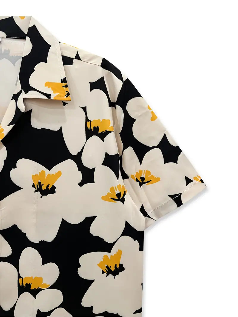 Men's Casual Short-Sleeve Shirt with Floral Print