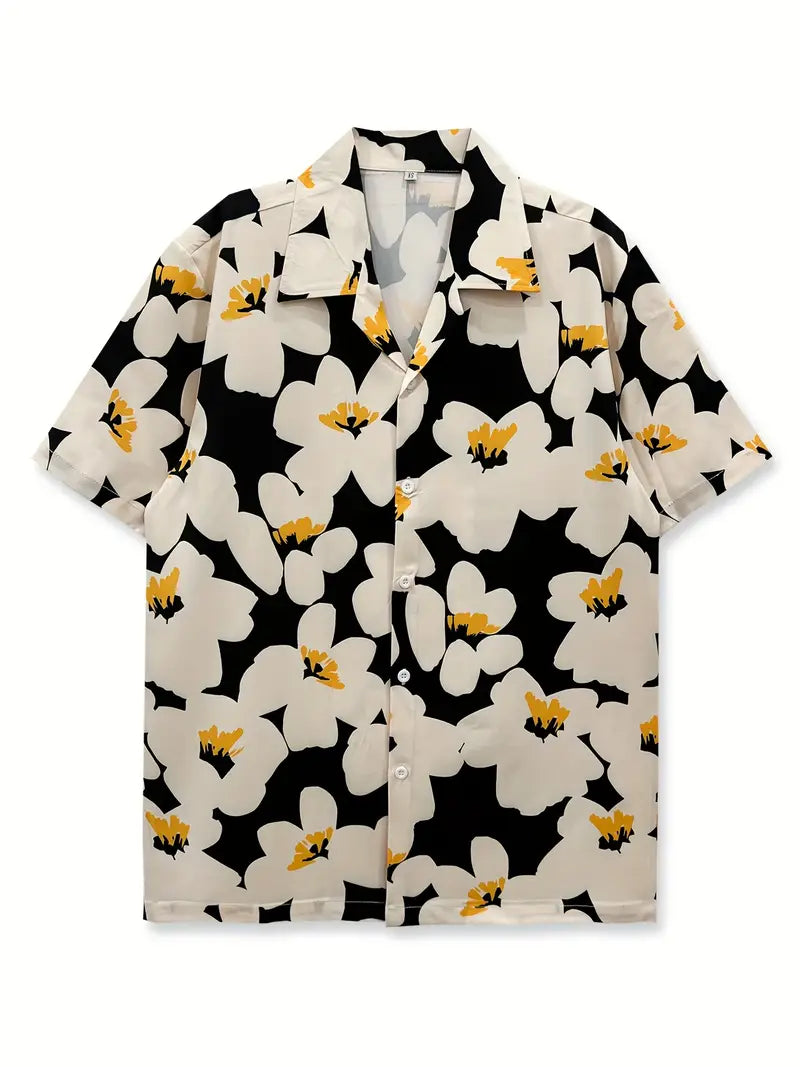 Men's Casual Short-Sleeve Shirt with Floral Print