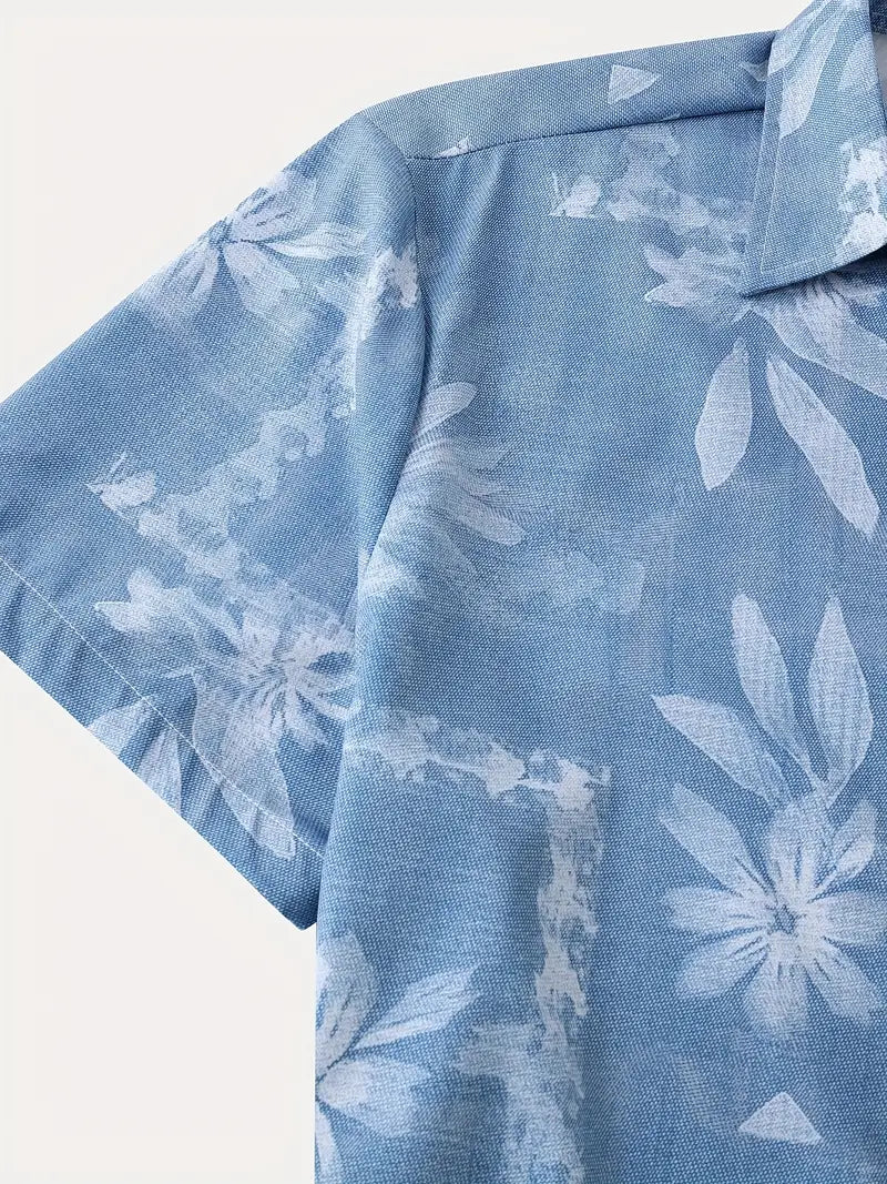 Men's Short-Sleeve Shirt with Tropical Print