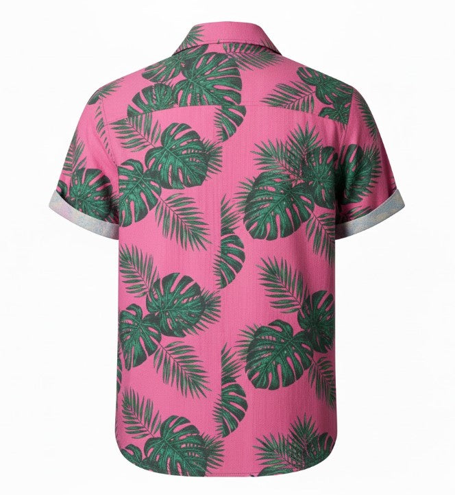 Men's Short-Sleeve Shirt with Leaf Print