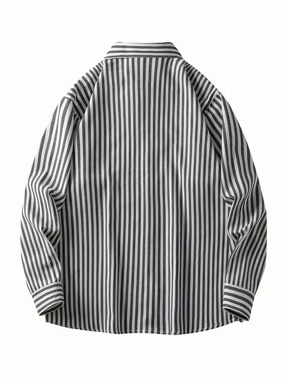 Men's Black and White Striped Long Sleeve Shirt