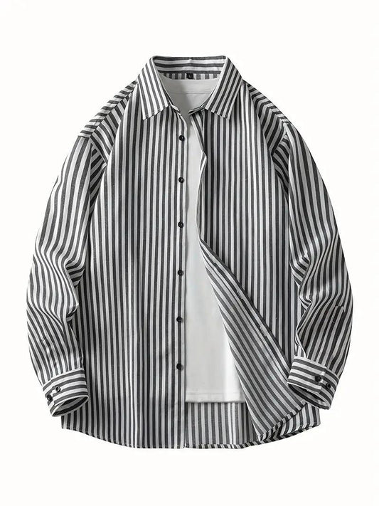 Men's Black and White Striped Long Sleeve Shirt