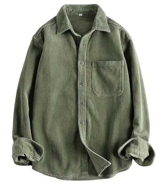 Men's Green Corduroy Long Sleeve Shirt
