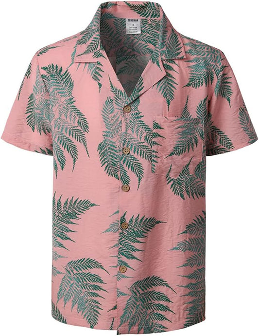 Men's Short-Sleeve Shirt with Leaf Print