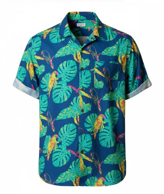 Men's Short-Sleeve Shirt with Tropical Print