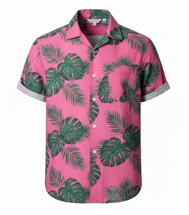 Men's Short-Sleeve Shirt with Leaf Print
