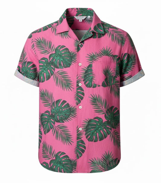 Men's Short-Sleeve Shirt with Leaf Print