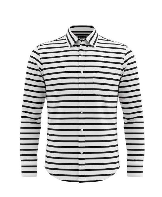 Men's Black and White Striped Long Sleeve Shirt