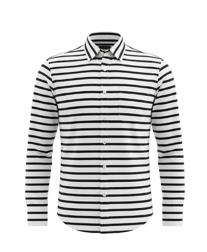Men's Black and White Striped Long Sleeve Shirt
