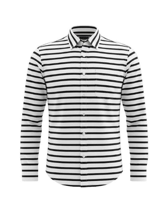 Men's Black and White Striped Long Sleeve Shirt