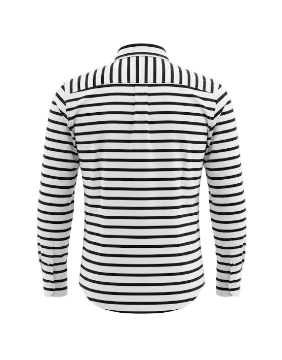 Men's Black and White Striped Long Sleeve Shirt