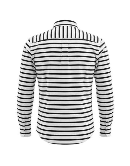 Men's Black and White Striped Long Sleeve Shirt